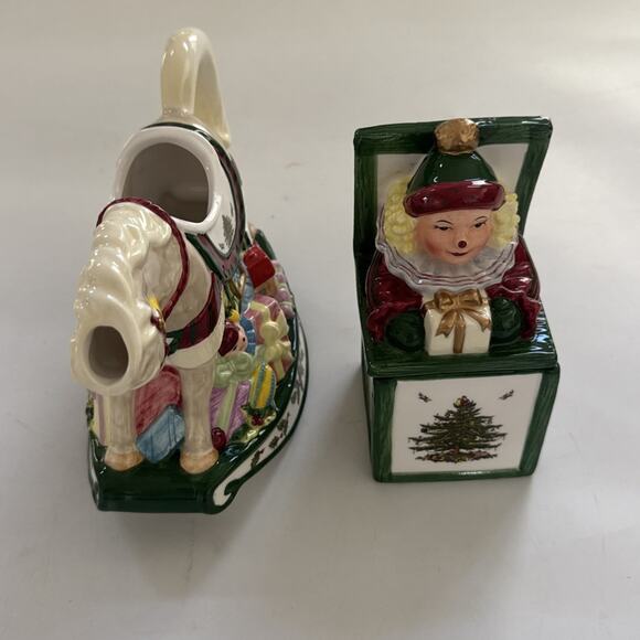 VTG SPODE Christmas Tree Jack in the box Sugar Bowl Rocking Horse Creamer - Picture 2 of 12